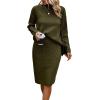 imageWomen 2 Piece Knit Sweater Skirt Set Midi Sweater Dress Long Sleeve Pullover Bodycon Knitted Skirt Set OutfitArmy Green