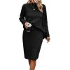 imageWomen 2 Piece Knit Sweater Skirt Set Midi Sweater Dress Long Sleeve Pullover Bodycon Knitted Skirt Set OutfitBlack