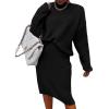 imageWomen 2 Piece Knit Sweater Skirt Set Midi Sweater Dress Long Sleeve Pullover Bodycon Knitted Skirt Set OutfitBlack