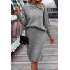 imageWomen 2 Piece Knit Sweater Skirt Set Midi Sweater Dress Long Sleeve Pullover Bodycon Knitted Skirt Set OutfitGrey