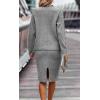 imageWomen 2 Piece Knit Sweater Skirt Set Midi Sweater Dress Long Sleeve Pullover Bodycon Knitted Skirt Set OutfitGrey