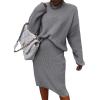 imageWomen 2 Piece Knit Sweater Skirt Set Midi Sweater Dress Long Sleeve Pullover Bodycon Knitted Skirt Set OutfitGrey