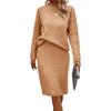 imageWomen 2 Piece Knit Sweater Skirt Set Midi Sweater Dress Long Sleeve Pullover Bodycon Knitted Skirt Set OutfitKhaki