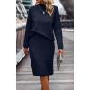 imageWomen 2 Piece Knit Sweater Skirt Set Midi Sweater Dress Long Sleeve Pullover Bodycon Knitted Skirt Set OutfitNavy