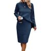 imageWomen 2 Piece Knit Sweater Skirt Set Midi Sweater Dress Long Sleeve Pullover Bodycon Knitted Skirt Set OutfitSea Blue