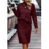 imageWomen 2 Piece Knit Sweater Skirt Set Midi Sweater Dress Long Sleeve Pullover Bodycon Knitted Skirt Set OutfitWine Red