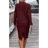 imageWomen 2 Piece Knit Sweater Skirt Set Midi Sweater Dress Long Sleeve Pullover Bodycon Knitted Skirt Set OutfitWine Red