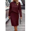 imageWomen 2 Piece Knit Sweater Skirt Set Midi Sweater Dress Long Sleeve Pullover Bodycon Knitted Skirt Set OutfitWine Red