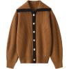 imageCHARTOU Women Fall Button Down Cardigan Sweaters Lapel Collar Dressy Casual Contrast Trim Knit Jacket Trendy OuterwearBrown