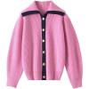 imageCHARTOU Women Fall Button Down Cardigan Sweaters Lapel Collar Dressy Casual Contrast Trim Knit Jacket Trendy OuterwearPink