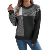 imageCHARTOU Women Fall Checker Sweaters Casual Crew Neck Knitted Pullover Sweater Jumper TopsBlack