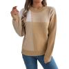 imageCHARTOU Women Fall Checker Sweaters Casual Crew Neck Knitted Pullover Sweater Jumper TopsKhaki