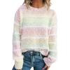 imageCHARTOU Women Fuzzy Contrast Striped Faux Fur Mink Pullover Sweater Fall Color Block Crewneck Jumper TopsMulticolour