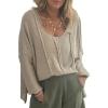 imageCHARTOU Women Lightweight Knit Sweater Fall Drape Lapel Crop Loose Pullover Casual Jumper OutwearKhaki