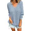 imageCHARTOU Women Slouchy Chunky Oversized Popcorn Knit v Neck Pullover Sweater Jumper TopsBlue