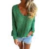 imageCHARTOU Women Slouchy Chunky Oversized Popcorn Knit v Neck Pullover Sweater Jumper TopsGreen