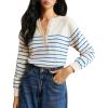imageCHARTOU Women Striped Pullover Sweater Half Button Crew Neck Casual Sweater Jumper TopsBlue