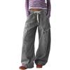 imageCHARTOU Women Wide Leg Baggy Jeans Barrel Drawstring Denim Pants Cargo Elastic Mid Waist SweatpantsGrey