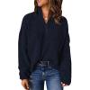 imageCHARTOU Womens Fall 14 Zipper BatWing Sleeve Oversized Sweatshirt Slouchy Jumper Pullover SweaterNavy