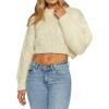 imageCHARTOU Womens Fall Cropped Sweater Chunky Knit Contrast Striped Winter Thick Sweater Pullover Cute TopsCream