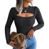 imageCHARTOU Womens Sexy Cut Out Front Chunky Cable Knit Fitted Sweater TopsBlack