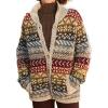 imageCHARTOU Womens Vintage Fair Isle Knit Cardigan Oversized Boho Floral Knitted Sweater Jacket with PocketsBrown
