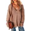 imageCHARTOU Womens Waffle Long Sleeve V Neck Knit Pullover Sweater Oversized Side Slit Cardigan Fall OutwearsKhaki
