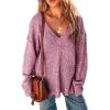 imageCHARTOU Womens Waffle Long Sleeve V Neck Knit Pullover Sweater Oversized Side Slit Cardigan Fall OutwearsPink