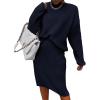 imageWomen 2 Piece Knit Sweater Skirt Set Midi Sweater Dress Long Sleeve Pullover Bodycon Knitted Skirt Set OutfitNavy