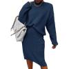 imageWomen 2 Piece Knit Sweater Skirt Set Midi Sweater Dress Long Sleeve Pullover Bodycon Knitted Skirt Set OutfitSea Blue