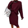 imageWomen 2 Piece Knit Sweater Skirt Set Midi Sweater Dress Long Sleeve Pullover Bodycon Knitted Skirt Set OutfitWine Red