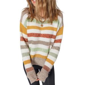 imageCHARTOU Women Color Block Striped Sweater Long Sleeve Fall Pullover Sweater Knit Jumper TopsYellow