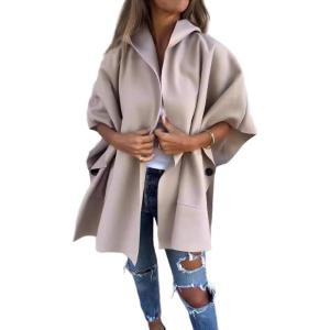 imageCHARTOU Women One Piece Poncho Jacket Cape Sleeve Shawl Neck Coat Casual Wrap Knit Open Front CardiganApricot