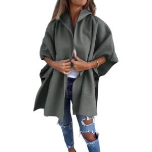 imageCHARTOU Women One Piece Poncho Jacket Cape Sleeve Shawl Neck Coat Casual Wrap Knit Open Front CardiganArmy Green