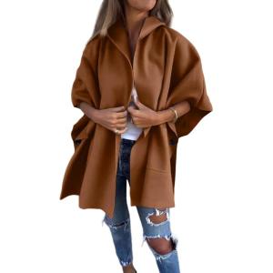 imageCHARTOU Women One Piece Poncho Jacket Cape Sleeve Shawl Neck Coat Casual Wrap Knit Open Front CardiganBrown