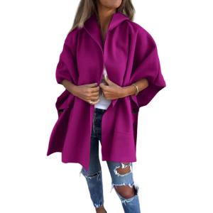 imageCHARTOU Women One Piece Poncho Jacket Cape Sleeve Shawl Neck Coat Casual Wrap Knit Open Front CardiganPurple