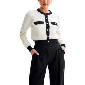 imageCHARTOU Women Open Front Cardigan Sweater Gold Button Elegant Cropped Knit Lady JacketWhite