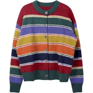imageCHARTOU Women Striped Cardigan Sweaters Fall Trendy Rainbow Color Block Open Front Sweater CoatsGreen