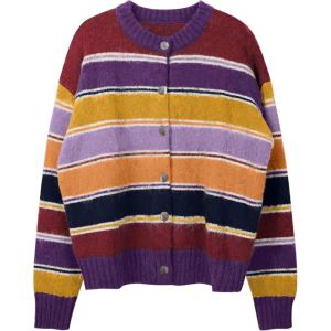 imageCHARTOU Women Striped Cardigan Sweaters Fall Trendy Rainbow Color Block Open Front Sweater CoatsPurple