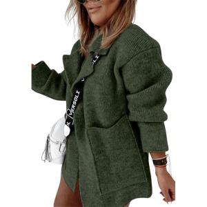 imageCHARTOU Women Sweater Blazer Cardigan Oversized Open Front Coatigan Fall Knit Jacket OutfitsGreen