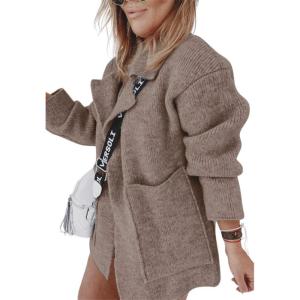 imageCHARTOU Women Sweater Blazer Cardigan Oversized Open Front Coatigan Fall Knit Jacket OutfitsKhaki