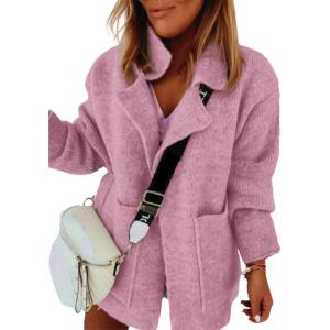 imageCHARTOU Women Sweater Blazer Cardigan Oversized Open Front Coatigan Fall Knit Jacket OutfitsPink