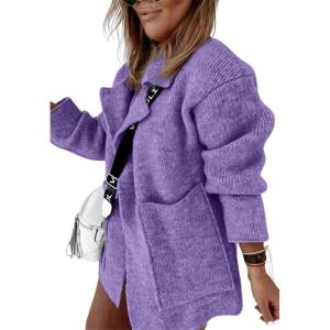 imageCHARTOU Women Sweater Blazer Cardigan Oversized Open Front Coatigan Fall Knit Jacket OutfitsPurple