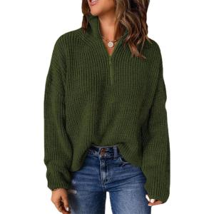 imageCHARTOU Womens Fall 14 Zipper BatWing Sleeve Oversized Sweatshirt Slouchy Jumper Pullover SweaterArmy Green