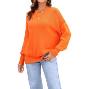 imageCHARTOU Womens Loose Fit Crew Neck Side Split HiLow Oversized Knit Pullover Sweater TopsOrange