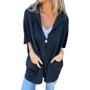 imageCHARTOU Womens Oversized Hooded Cape Jacket Short Sleeve Cardigan Coat One Piece Poncho Top with PocketsBlack