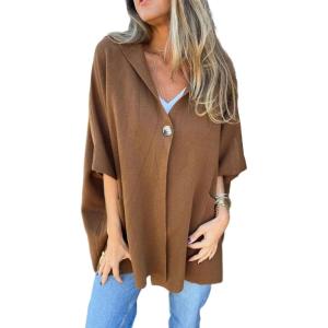 imageCHARTOU Womens Oversized Hooded Cape Jacket Short Sleeve Cardigan Coat One Piece Poncho Top with PocketsBrown