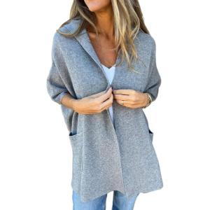 imageCHARTOU Womens Oversized Hooded Cape Jacket Short Sleeve Cardigan Coat One Piece Poncho Top with PocketsGrey