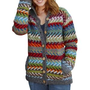 imageCHARTOU Womens Vintage Fair Isle Knit Cardigan Oversized Boho Floral Knitted Sweater Jacket with PocketsGreen