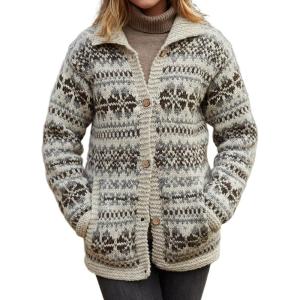 imageCHARTOU Womens Vintage Fair Isle Knit Cardigan Oversized Boho Floral Knitted Sweater Jacket with PocketsGrey